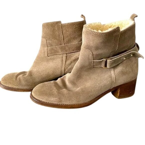 J Crew Parker Shearling Suede Ankle Boots Booties Sz 7.5 - Picture 1 of 15